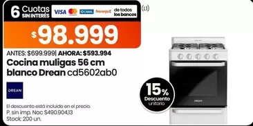 Drean - Cocina multigas 56 cm blanco cd5602ab0