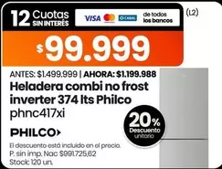 Philco - Heladera combi no frost inverter 374 Its