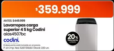 Codini - Lavavajillas carga superior 4 5 kg