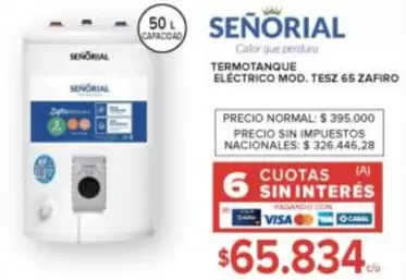 Señorial - TERMOTANQUE ELÉCTRICO MOD. TESZ 65 ZAFIRO
