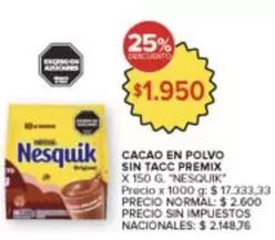 Nesquik - CACAO EN POLVO SIN TACC PREMIX