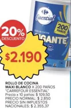 Carrefour - ROLLO DE COCINA MAXI BLANCO X 200 PA
uevoS