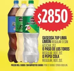 Paso de los Toros - GASEOSA 7UP LIMA LIMON REGULAR O SIN AZUCAR, O PASO DE LOS TOROS REGULAR, O PEPSI COLA REGULAR