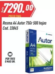 Mas - Resma A4 Autor 75Gr 500 hojas Cod. 33845