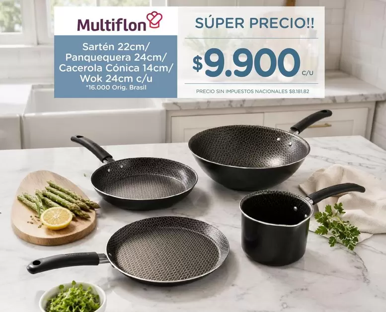 Multiflon - Sartén 22cm/ Panquequera 24cm/ Cacerola Cónica 14cm/ Wok 24cm