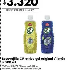 Cif - Lavavajilla active gel original / lim
uevoacute;n