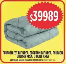MF - PLUMÓN EST KREA, EDREDÓN KREA, PLUMÓN SHERPA KREA, O QUILT KREA