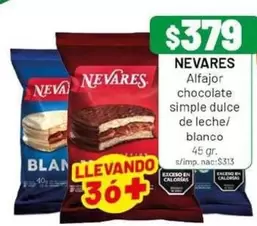 Nevares - Alfajor chocolate simple dulce de leche/blanco