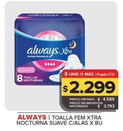 Always - Toallas Fem Xtra Nocturna Suave C/ Alas
