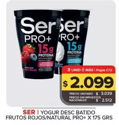 Ser - Yogur Desc Batido Frutos Rojos/ Natyral Pro+ X