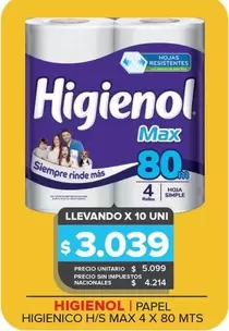 Higienol - Papel Higienico H/S Max