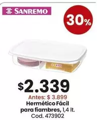 Hermético Fácil para fiambres, 1,4 lt. Cod. 473902