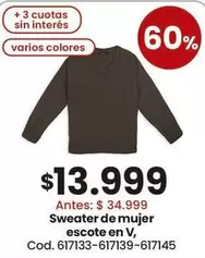 Sweater de mujer escote en V, Cod. 617133-617139-617145