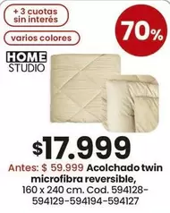 X$ - Acolchado twin microfibra reversible, 160 x 240 cm. Cod. 594128-594129-594194-594127