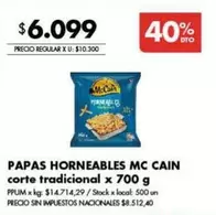 X$ - Papas Horneables corte tradicional