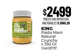 King - Pasta Maní Natural Crunchy x 350 Gr. Cód:23737