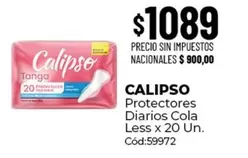 Calipso - Protectores Diarios Cola Less x 20 Un. Cód:59972