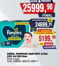 Pampers - PAÑAL PAMPERS BABYDRY G/XG/XXG 44/36/34un