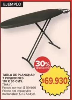X$ - TABLA DE PLANCHAR 7 POSICIONES 110 X 30 CMS.