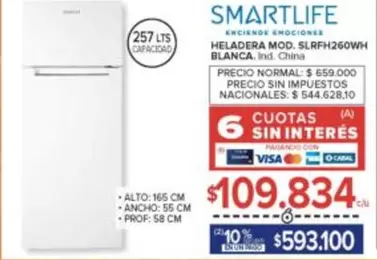 Smartlife - HELADERA MOD. SLRFH260WH BLANCA