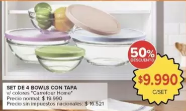 Carrefour home - SET DE 4 BOWLS CON TAPA