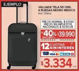 Negro - VALIJAJE TELA 55 CMS. 4 RUEDAS NEGRO MEXICO