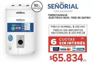 Señorial - TERMOTANQUE ELÉCTRICO MOD. TESZ 65 ZAFIRO