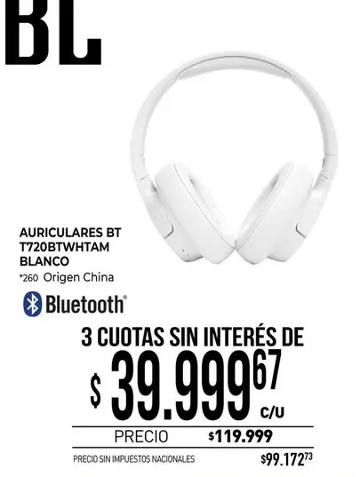 JBL - AURICULARES BT T720BTWHTAM BLANCO