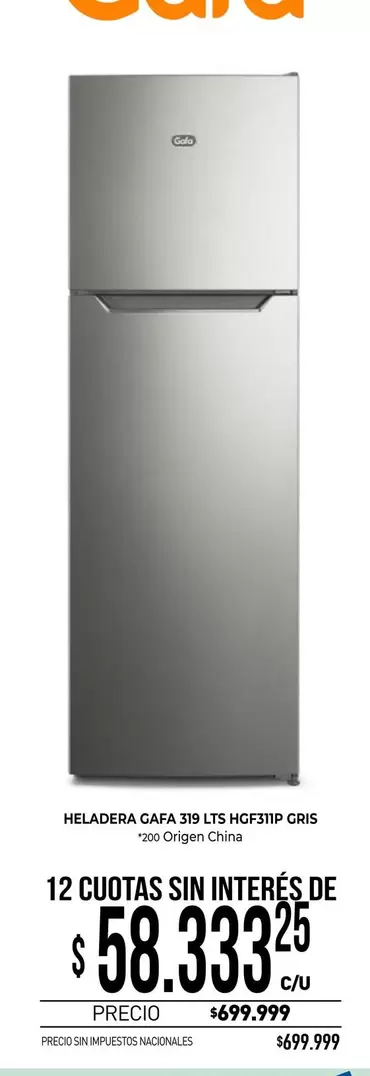 Gafa - HELADERA CAFA 325 LTS HGF35P GRIS