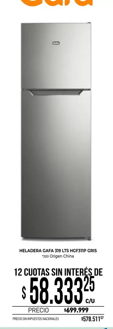 Gafa - HELADERA GAMA 319 LTS HGF350P GRIS