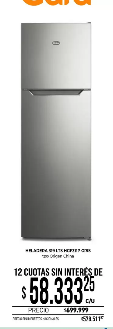 Gafa - HELADERA GAMA 319 LTS HGF350P GRIS