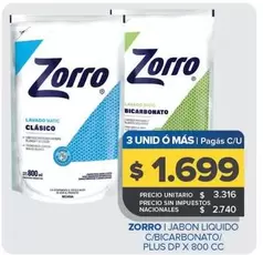 Zorro - Jabon Liquido C/Bicarbonao/Plus Dp
