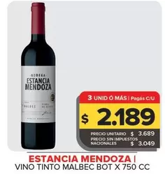 Estancia Mendoza - Vino Tinto Malbec Bot