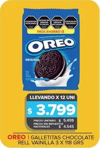 Oreo - GALLETITAS CHOCOLATE RELL VAINILLA