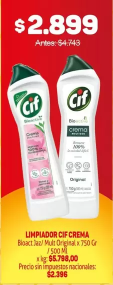 Cif - LIMPIADOR CIF CREMA Bioact Jaz/ Mult Original