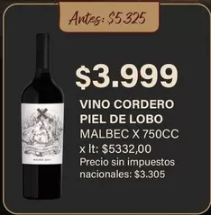 Malbec - VINO CORDERO PIEL DE LOBO MALBEC
