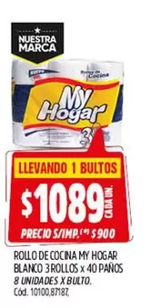 My Hogar - Rollo de Cocina Blanco 3 Rollos x 40 Paños 8 Unidades x Bulto