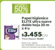 Elite - Papel higienico ultra suave doble hoja 30 m x 4 u