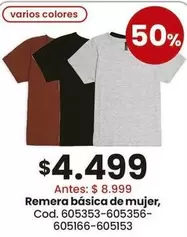 Remera básica de mujer, Cod. 605353-605356-605166-605153