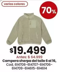 Campera sherpa del talle 6 al 16, Cod. 614708-614707-614706-614709-614615-614614