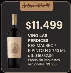 Malbec - VINO LAS PERDICES RES MALBEC / R PINTO