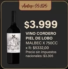 Malbec - VINO CORDERO PIEL DE LOBO MALBEC