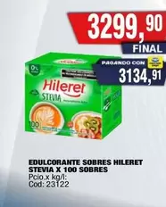 Hileret - EDULCORANTE SOBRES STEVIA X 100 SOBRES Cod: 23122