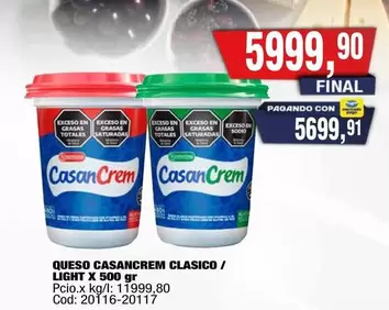 Casancrem - QUESO CASANCREM CLASICO / LIGHT X 500 GR