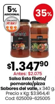 Coto - Salsa lista filetto/pomarola/pizza Cod: 625009-625005