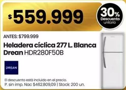 Drean - Heladera cíclica 277 L. Blanca HDR280F50B