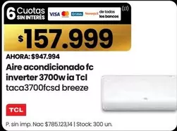 TCL - Aire acondicionado fc inverter 3700w ia tcl taca3700fcsd breeze