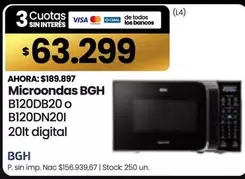 BGH - Microondas B120DB20 o B120DN20I 20lt digital