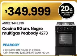 Peabody - Cocina 50 cm. Negro multigas 4273