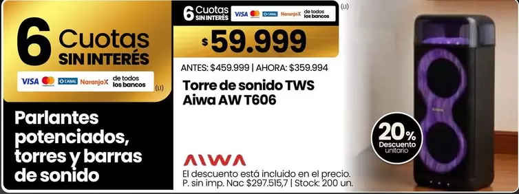 Aiwa - Torre de sonido TWS AW T606